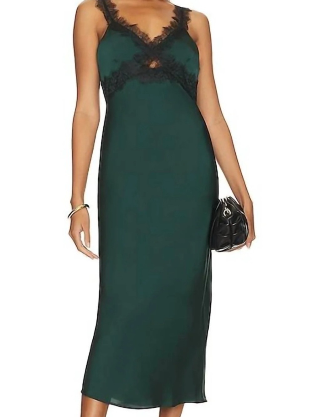 Erin Lace Trim Midi Dress In Emerald Green